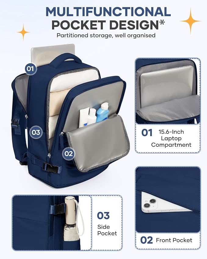 coofay Travel Backpack Carry On Backpack Personal Item Travel Bag Mochila De Viaje Carry On Backpack For Airplanes Traveling Backpack For Women Gym Backpacks College Backpacks Sapphire Blue - Image 5