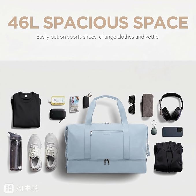 Oeihuivt Weekender Bags for Women - 21 Inch Large Travel Duffel Bag 2-Piece Set with Shoe Compartment, Heavy-Duty Canvas Leather Carry On Overnight Tote (JC -B-light blue) - Image 7