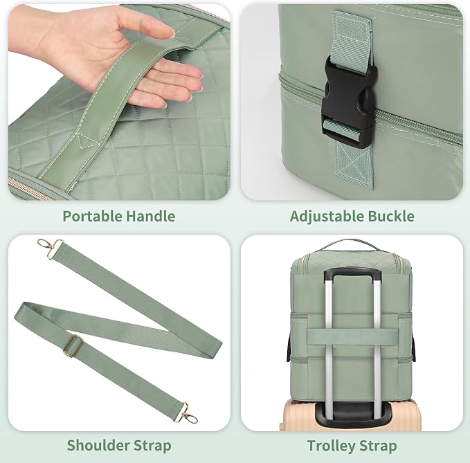 Extra Large Nail Polish Organizer - Three Layer Nail Organizers And Storage Bag, Portable Nail Supplies Organizer Case, Nail Tech Kit Travel Carrying Box with Shoulder Strap (Green, 86 Slots) - Image 6