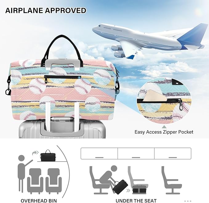 senya Weekender Bags Travel Duffel Gym Bag Stripes Baseball Carry on Overnight Tote Bag with Toiletry Bag for Airplane Travel Trip Gym Yoga - Image 5