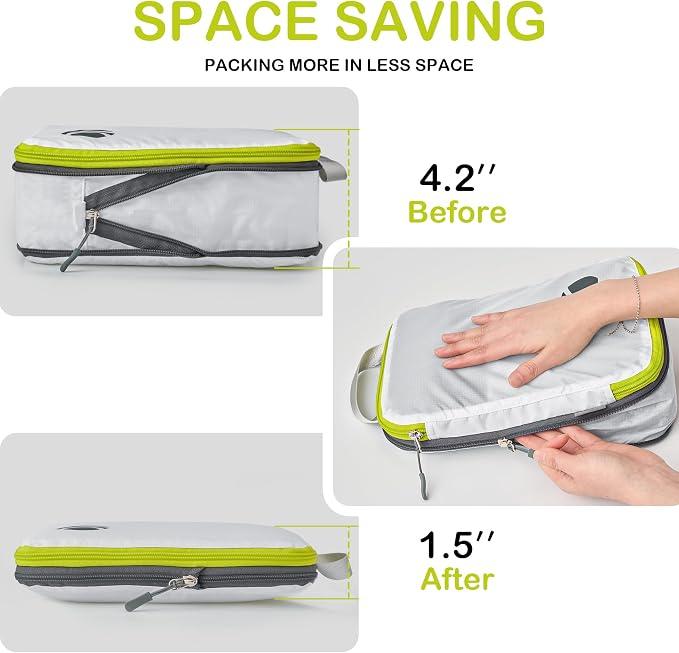 Cipway Compression Packing Cubes, Lightweight Travel Luggage Organizers with Shoe Bag, Toiletry Bag & Laundry Bag, Travel Essentials for Carry on Suitcase (8 Piece,White) - Image 3