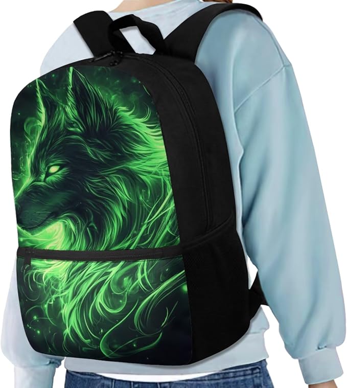 Galaxy Wolf Backpack for Boys Girls Backpack with Lunch Box Water Bottle Carrier and Large Pencil Case 4PCS Set Lightweight Bookbag with Front Pocket for School 17" Sturdy School Bag for Kids - Image 2