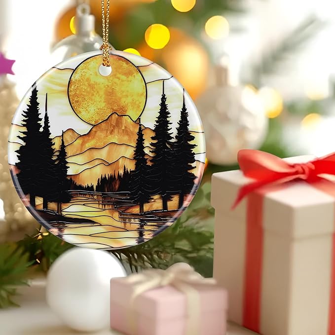 Mountain Sunset Ornament, Christmas Ornament – Christmas Tree Decor, Holiday Decoration, Stocking Stuffer, Festive Gift Idea, Gifts for Nature Lover, Friends, and Family