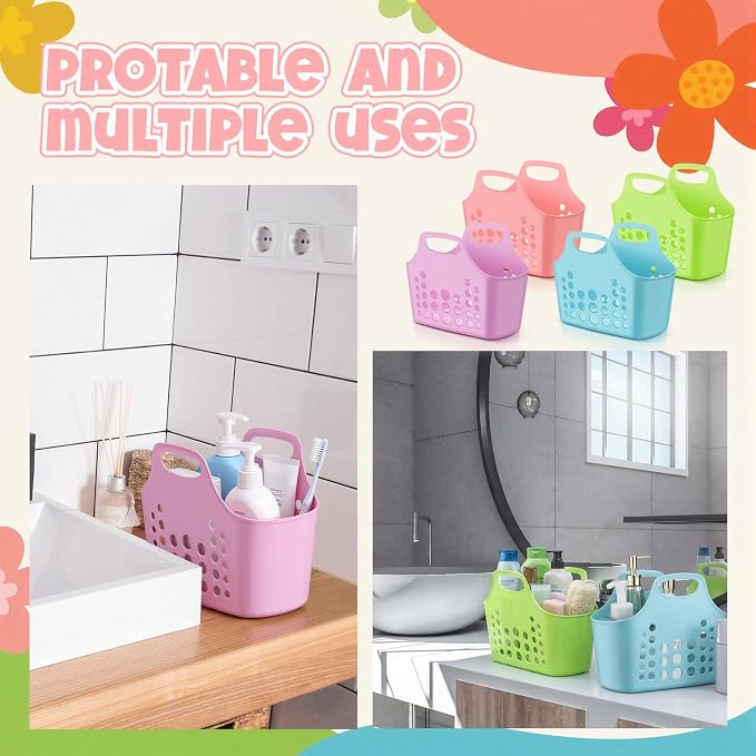 Nuogo 30 Pack Multicolor Plastic Basket with Handles Oval Plastic Shower Caddy Bulk Reusable Multipurpose Storage Organizer for Bathroom Dorm Communal Showers Kitchen School, 10.6" x 6" x 10" - Image 4
