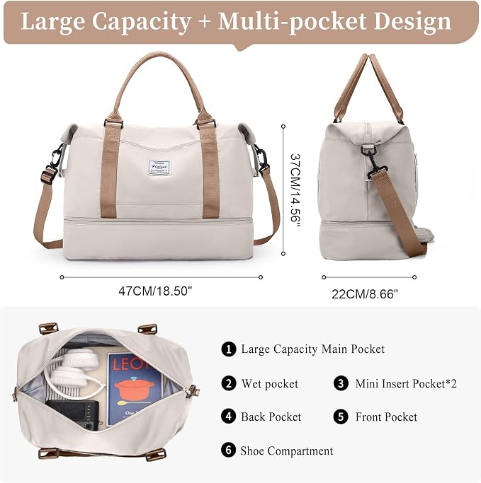 Weekender Bags for Women, Personal Item Travel Bag with Shoes Compartment | Overnight Travel Duffel Bag with Toiletry Bag, Airplane Friendly Carry-On Bag - Image 3