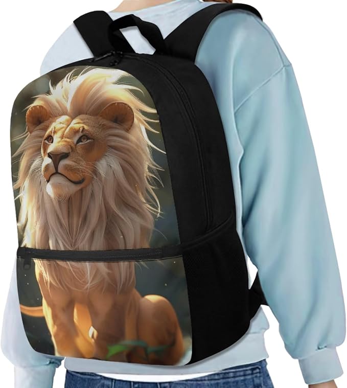 Lion Backpack for Kids Girls Backpack with Lunch Box Water Bottle Pouch and Big Pencil Pouch 4PCS Set Bookbag with Front Pocket 17 inch Sturdy School Bag for Boys Kids Back to School Gifts - Image 2