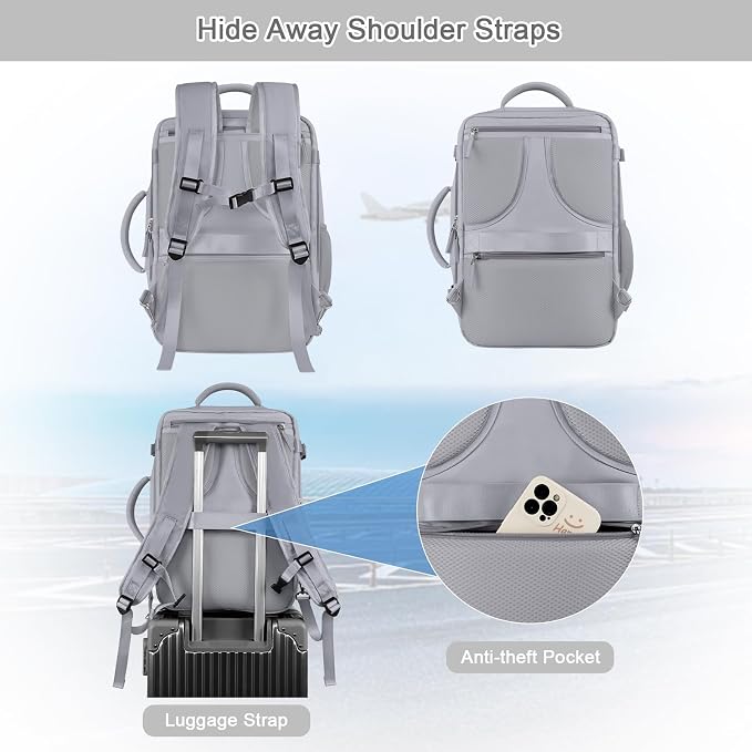 Sinaliy Travel Backpack for Men and Women, 17 Inch Laptop Backpack | Waterproof Large Expandable College Bookbag, as Person Item Flight Approved with Anti Theft Pocket and Wet Pocket, Grey - Image 3