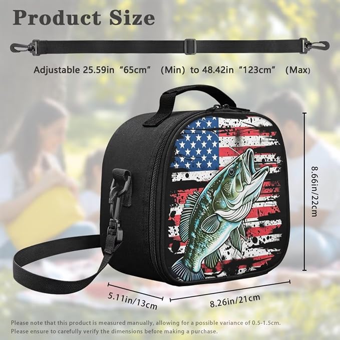 Patriotic Bass Fishing 4-Piece Kids School Backpack Set with Insulated Lunch Bag, Pencil Case & Charm, Lightweight American Flag Bookbag for Boys Elementary 1st 2nd 3rd 4th 5th Grade - Image 5