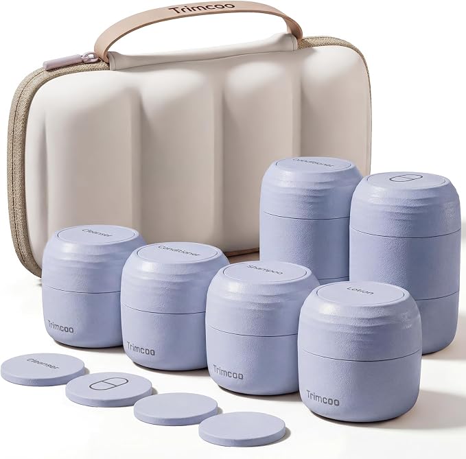 Travel Toiletry Jar Set - 6Pcs Leakproof Travle Containers, Dual - Includes 4 x 30ml, 2x60ml & 10 x Magnetic Labels, Blue by Trimcoo