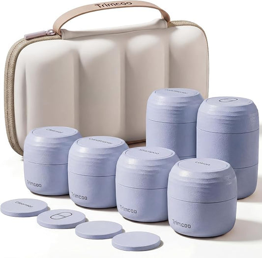 Travel Toiletry Jar Set - 6Pcs Leakproof Travle Containers, Dual - Includes 4 x 30ml, 2x60ml & 10 x Magnetic Labels, Blue by Trimcoo