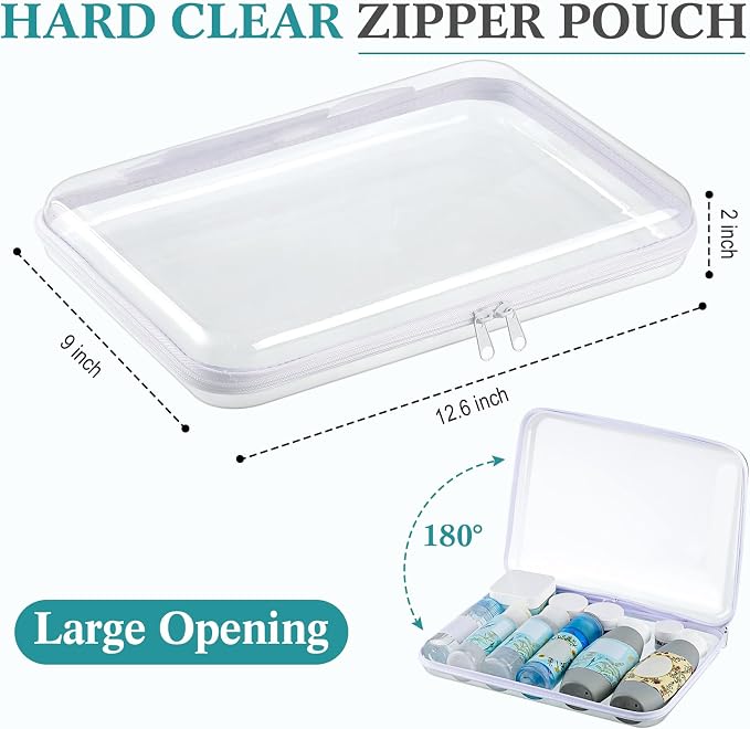 Sanwuta 4 Pcs Clear Hard Zipper Case with Handle Office Storage Cases Hard Plastic Pouches Transparent Bins for Crafts, Snacks, Cosmetics, Puzzles(12.6 x 9 x 2 Inches,White) - Image 2