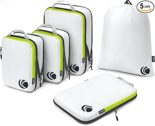 Cipway - 5 Set Compression Packing Cubes for Travel, Ultralight Packing Organizers for Luggage Suitcase & Backpack (White), L by Cipway