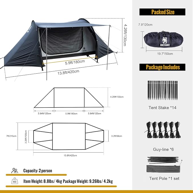OneTigris COMETA Camping Tent, Detachable Inner Mesh Tent & Portable Carry Bag Included, Easy Setup, Waterproof Windproof Tunnel Tent for Outdoors Camping Canoeing Beach Travel Picnic - Image 3