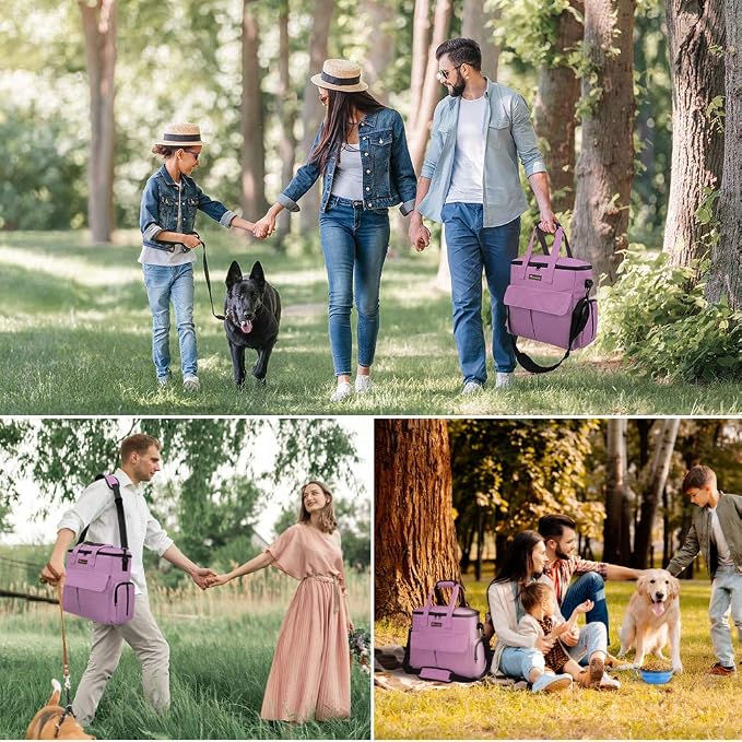 Modoker Dog Travel Bag with 2 Food Bags, 2 Bowls and 1 Mat (Pink) | Roomy Main Compartment | Multiple Functional Pockets | Water-Resistant Oxford Fabric | PVC Backing | Leak-Resistant Lining - Image 6