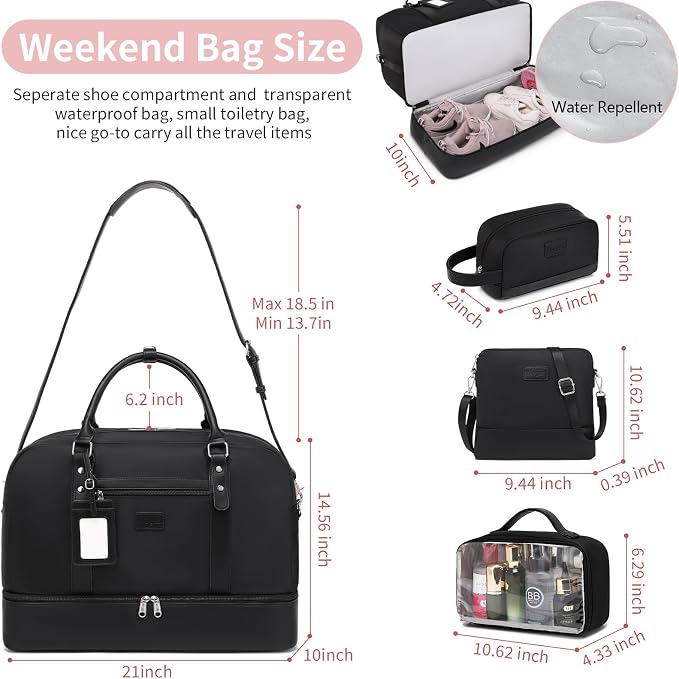 Wogarl 4PCS Weekender Bags for Women Large Overnight Weekend Travel Duffel Carry on Shoulder with Shoe Compartment Canvas Toiletry Bag for Travel Business Gym - Image 5