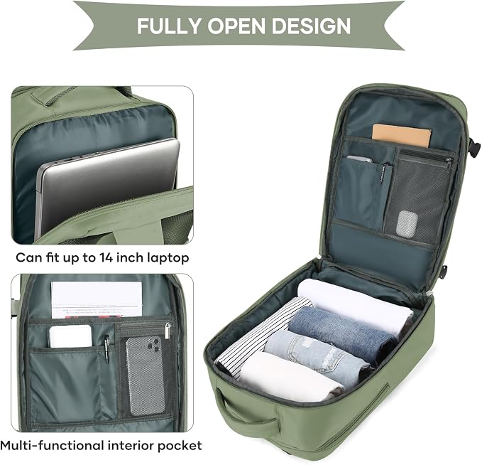 coowoz Travel Backpack For Women Men,Carry On Backpack,Hiking Backpack Waterproof Outdoor Sports Rucksack Casual Daypack travel essentials（Gray Green） - Image 6