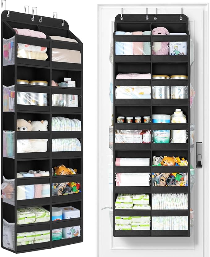 Yecaye 5-Tier Over The Door Organizer Dual-Column, 80lbs Load Over the Door Storage of 10 Compartments, Heavy Duty Door Organizer Hanging for Bedroom Closet Nursery Bathroom Pantry, Black, 2 Pack by Yecaye
