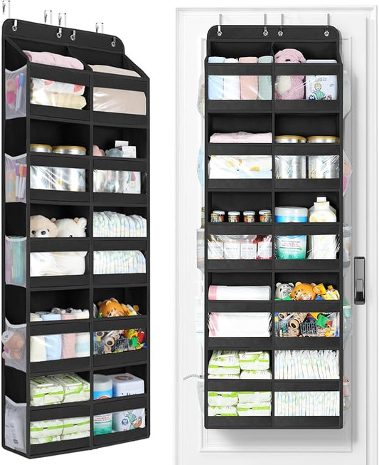 Yecaye 5-Tier Over The Door Organizer Dual-Column, 80lbs Load Over the Door Storage of 10 Compartments, Heavy Duty Door Organizer Hanging for Bedroom Closet Nursery Bathroom Pantry, Black, 2 Pack by Yecaye