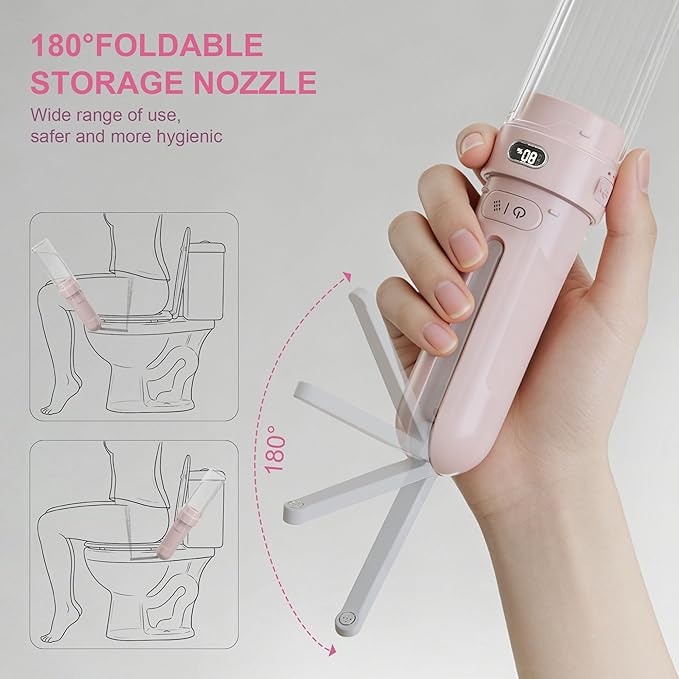 Portable Bidet - Handheld Rechargeable Electric Travel Bidet Sprayer with 3 Pressure - IPX7 Waterproof for Bathroom Ultimate Personal Hygiene Cleaning at Home and Camping (Pink, 6.9 Inches)