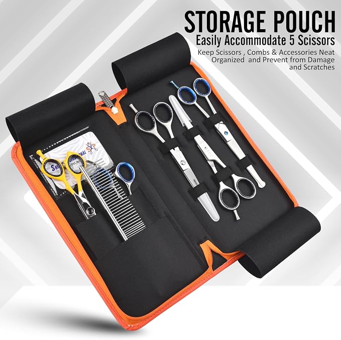 Leather 5 Scissor & Shear Storage Case for Hairstylist - Hairdresser -Scissor Holder Perfect for home-saloon use (Orange) - Image 2