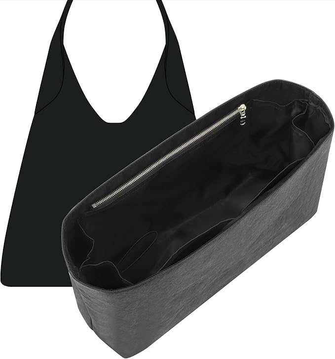 Doxo Purse Organizer Insert for Coach Brooklyn 39 | 9 Pockets with YKK Side Zipper & Elastic Water Bottle Holder | Waterproof Tyvek Bag Organizer for Coach Brooklyn Tote/Shoulder Bag(39, Black) by Doxo