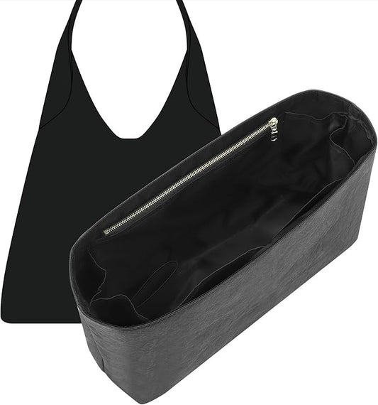 Doxo Purse Organizer Insert for Coach Brooklyn 39 | 9 Pockets with YKK Side Zipper & Elastic Water Bottle Holder | Waterproof Tyvek Bag Organizer for Coach Brooklyn Tote/Shoulder Bag(39, Black) by Doxo
