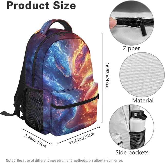 Water Fire Snake 4-in-1 Backpack Set for Boys 4th 5th 6th Grade, Cool School Bag with Lunch Box, Pencil Case & Dinosaur Charm, 17 Inch Sporty Backpacks with Adjustable Shoulder Strap - Image 4
