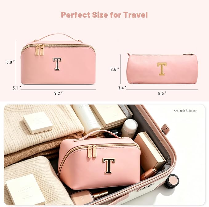 BOYATU Personalized Travel Makeup Bag: 3-in-1 Cosmetic Bag Gift for Women | Initial Make up Bag Organizer - Custom Letters A-Z - Flat Open Portable Toiletry Bag for Birthday Graduation Anniversary - Image 8