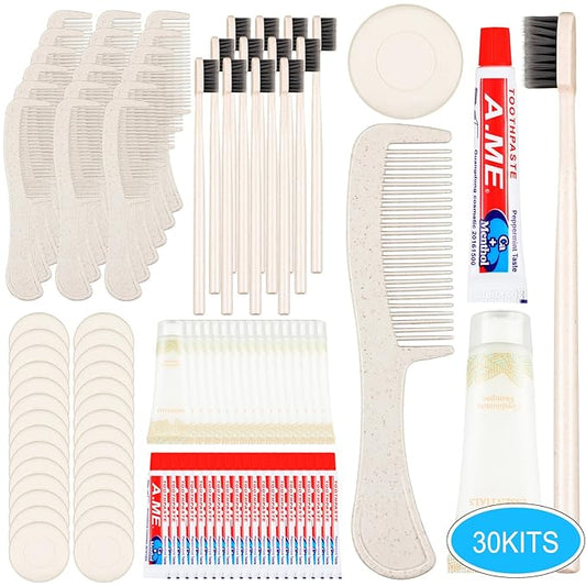 Panitay 30 Pack Travel Toiletry Kit Bulk Disposable Hygiene Kit Homeless Care Charity Supplies Include Toothbrush Toothpaste Comb Soap for Men Women Travel Homeless Charity