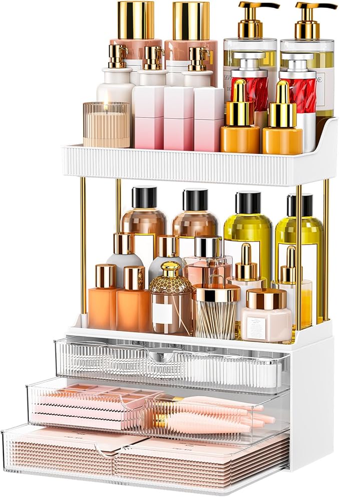 caktraie 12.2" W Makeup Organizer Drawers - 5 Tiers Bathroom Counter Organizer, Cosmetic Storage Drawer for Dresser Countertop and Bathroom Vanity for Large Skincare, Perfume, Clear by shoeboxesanddeskorganizers