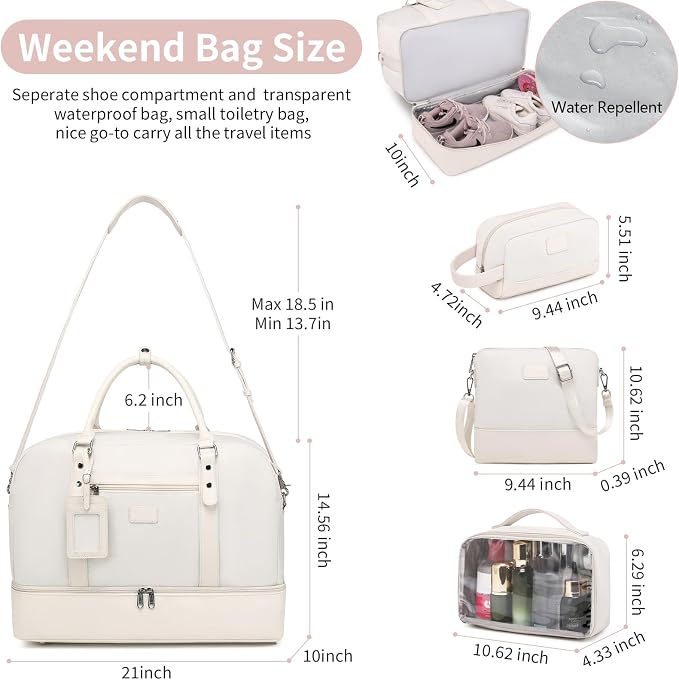 Wogarl 4PCS Weekender Bags for Women Large Overnight Weekend Travel Duffel Carry on Shoulder with Shoe Compartment Canvas Toiletry Bag for Travel Business Gym - Image 3