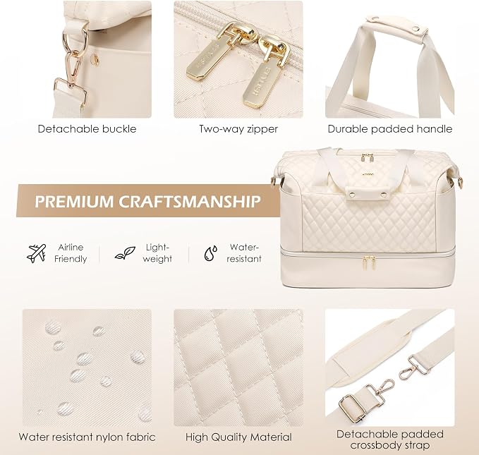 MDODO Travel Duffel Bag for Women Weekender Overnight with Wet Pocket Shoes Compartment Carry on Tote Duffle Bag for Business, Trips, Travel, Sports, Gym, Yoga, Hospital, 3 Pcs Set, 43L, Beige - Image 8