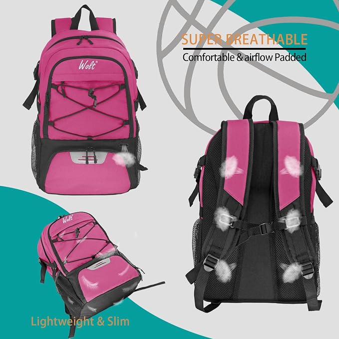 WOLT Basketball Backpack Large Sports Bag with Separate Ball Holder & Shoes Compartment, Best for Basketball, Soccer,Gym - Image 5