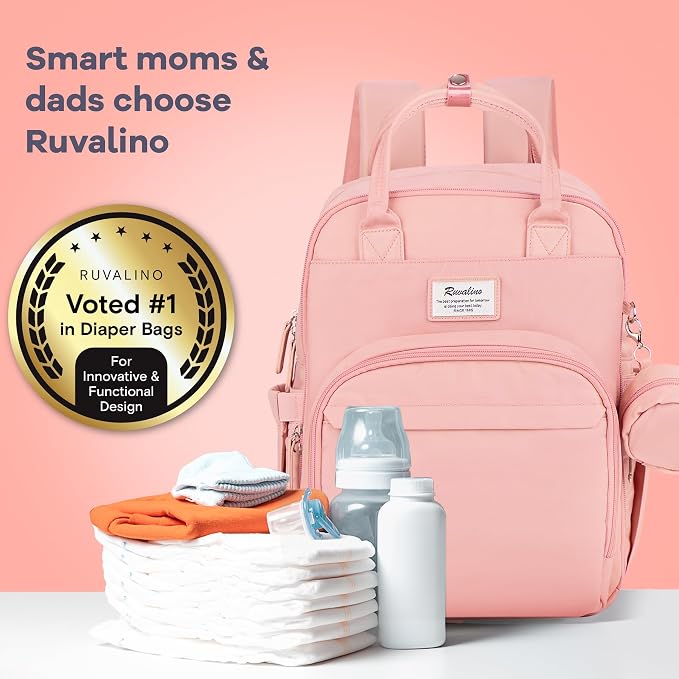 RUVALINO Diaper Bag Backpack, Multifunction Travel Back Pack for Girls, Maternity Baby Changing Bags with Changing Pad for Mom, Large Capacity, Waterproof and Stylish, Pink - Image 7
