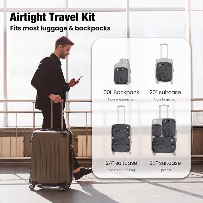 3 Pack Vacuum Bags for Travel with Pump, 3-Size Set Reusable Vacuum Compression Bags for Luggage, Space Saver IP67 Waterproof Vacuum Packing Cubes for Suitcase&Backpack, Black - Image 5