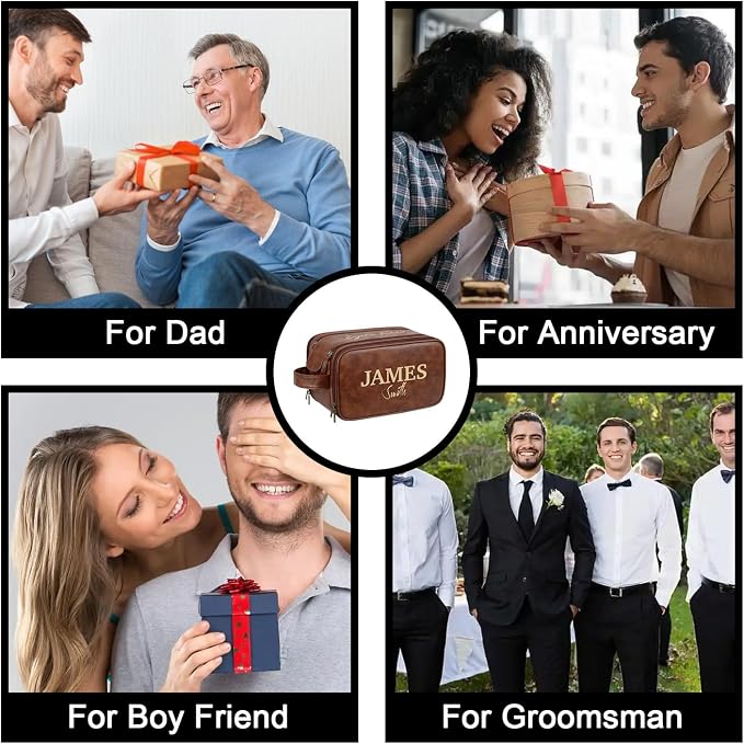 Personalized Leather Toiletry Bag, Brown, Three Layer Structure, Waterproof, Customizable Name Engraving, Travel Organizer for Men, Multi-Occasion Gift (TSN190526) - Image 3