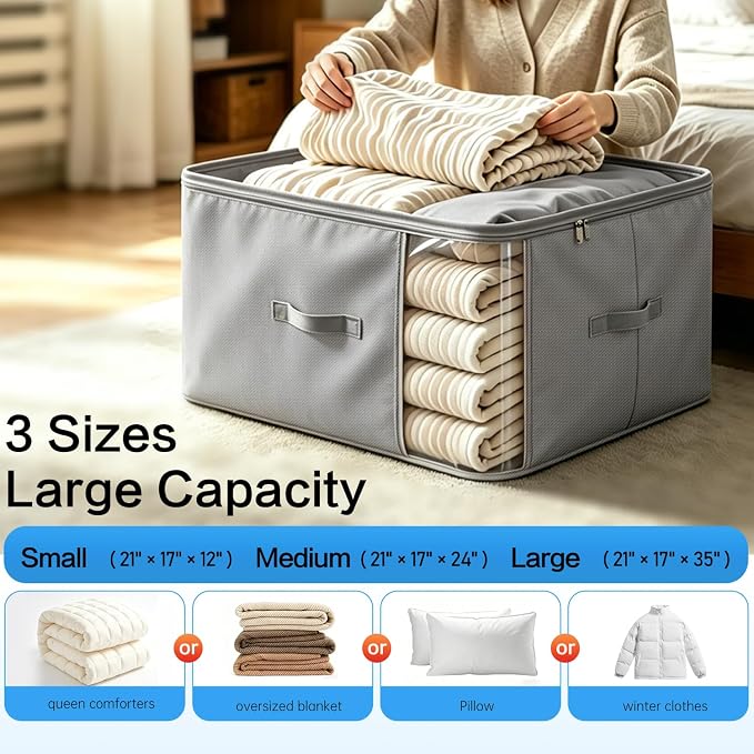 Comforter Storage Bag, Large Capacity Blanket Storage Bags 3-Layer Ultra Space Saving Self Compression Organizer, Heavy Duty Space Saver Organizer for Bedding, Clothes, Blanket, 2-Pack, Gray - Image 6