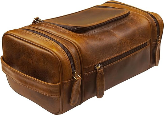 ELIZO Genuine Leather Toiletry Bag for Men Mens Toiletry Bags for Traveling Waterproof Hanging Leather Dopp Kit w/Hook Extra largeToiletry Bag Travel Organizer for Toiletries by Elizo