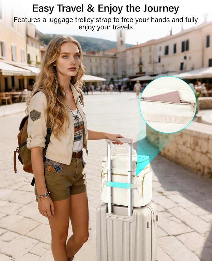 Hanke Large Toiletry Bag for Women Travel, Double Layer Organizer with Wide Opening for Full-Size Cosmetics & Toiletries, 12.2L Water-Resistant Makeup Bag,Off White - Image 6