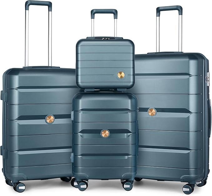 Somago Luggage Sets 3 Piece Spinner Hardside PP Suitcase with TSA Lock 4 Piece Set with 6 Set Packing Cubes for Travel (Ice Blue, 4-Piece Set (14/20/24/28)) by SOMAGO