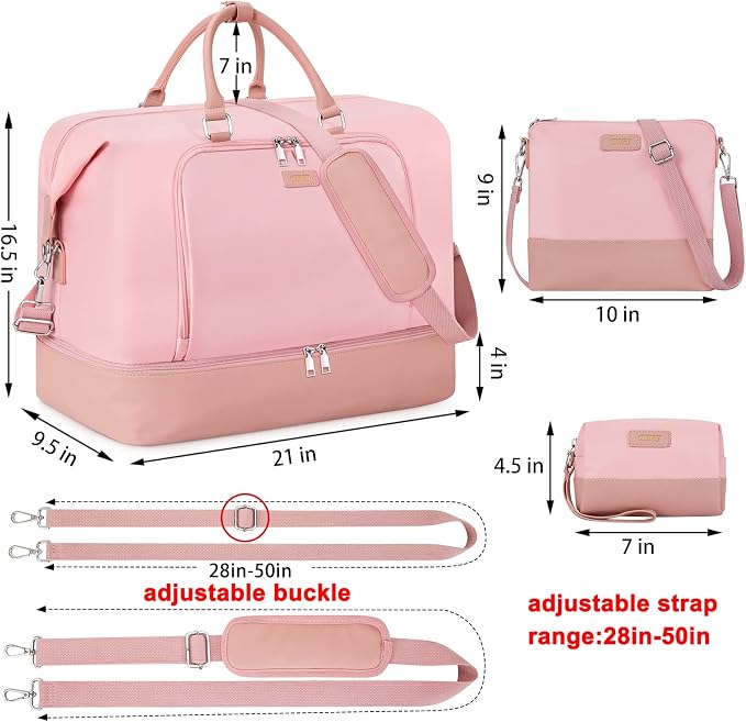 Travel Weekender Bag for Women, 21" Overnight Bag with Shoe Compartment 50L Large Travel Duffel Bag Carry On Tote for Weekend, Overnight, Business Trips, Water Resistant - Image 7