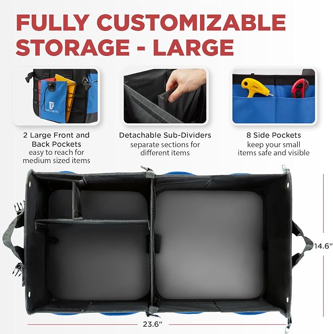 Blue Car Cargo Trunk Organizer for SUV & Auto Storage, Large | Fits Cars, SUVs & Trucks Organizes Sports Gear Keeps Cargo Secure Easy Everyday Storage Space-Saving Car Accessories - Image 2
