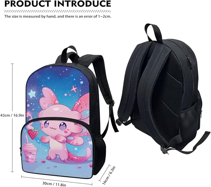Axolotl School Backpack for Girls with Lunch Box Kawaii School Bag Set and Lunchbox Pencil Case 17 Inch Book Bags for 3rd Graders Kids Lunch Bag for Primary School - Image 2