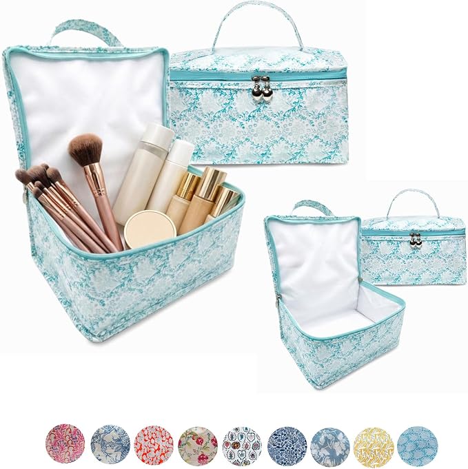 Jacaranda Living Vanity Bag/Train Case - Water-Resistant, PVC-Lined, Easy to Clean, Compact & Travel Ready Makeup Organizer - Leaf Dance Print - Image 5