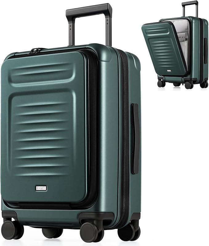Coolife Carry On Luggage Suitcase : 22x14x9 Airline Approved Travel Luggage with Spinner Wheels, Front Pocket Expandable Hardshell Suitcases with TSA Lock Green by COOLIFE