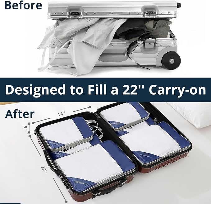 NICOSHOW 3 Set Compression Packing Cubes for Travel - Compressible, Lightweight, and Space-Saving Packing Cubes, Travel Essentials for Women, Navy - Image 7