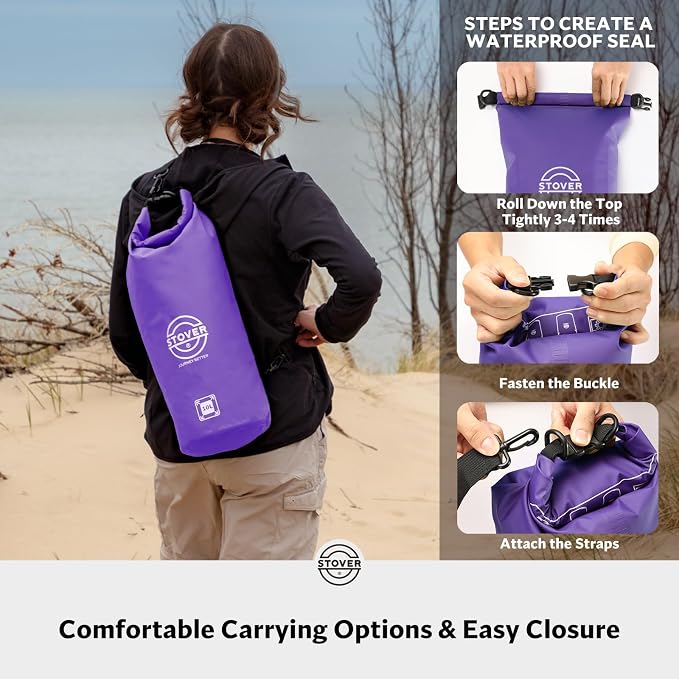 STOVER 5/10/25/30/40L Waterproof Dry Bag, Medium Lightweight Roll Top Dry Bag Backpack w/Waterproof Phone Case, Kayaking, Travel, Hiking, Fishing, Tubing, Camping, the Beach, Men/Women (Purple) - Image 5