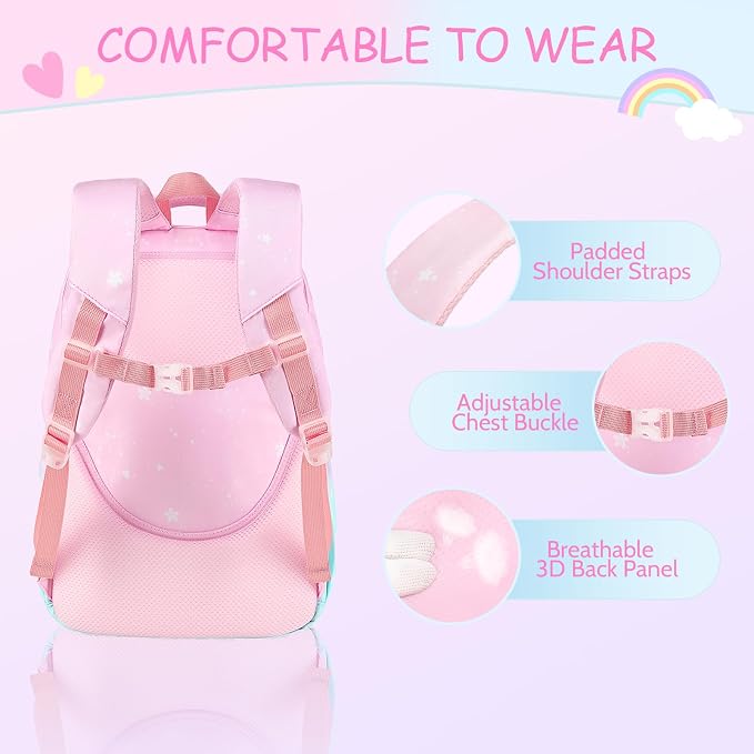 ACESAK Kids School Backpack for Girls, Mermaids Bookbag Backpack with 14OZ Water Bottle, Lunch Bag Set for GirlsTeens Middle Student, Girls Backpacks for School (Pink Blue) - Image 4