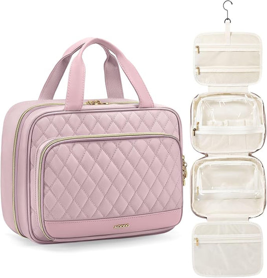 MDODO Travel Toiletry Bag for Women Hanging Cosmetic Organizer with Brush Compartment Makeup Bag for Full Sized Travel Essentials, Pinkish Purple by Mdodo