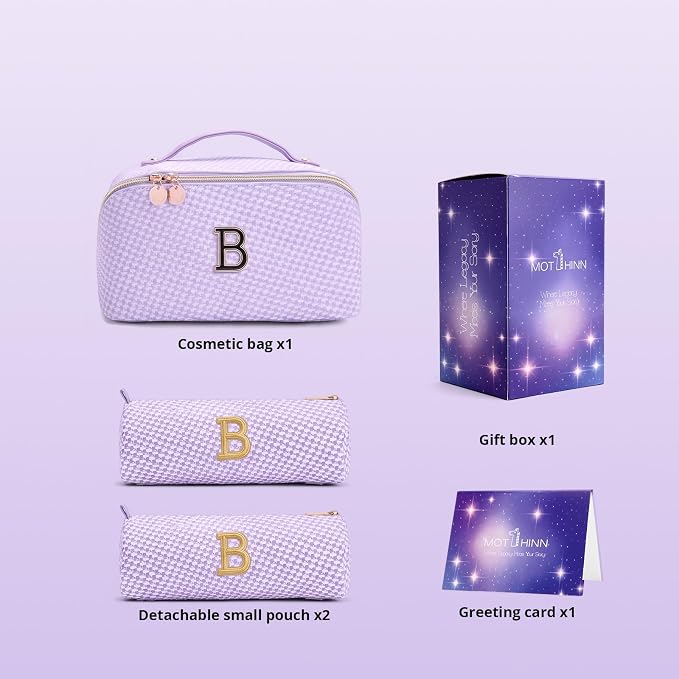 Personalized Gift Travel Makeup Bag: Initial Makeup Organizer Bag for Women | 3-in-1 Custom Make up Bag Set - Vegan Leather Travel Cosmetic Bag - Luxury Gift for Women – Birthday, Anniversary, Graduation - Image 5